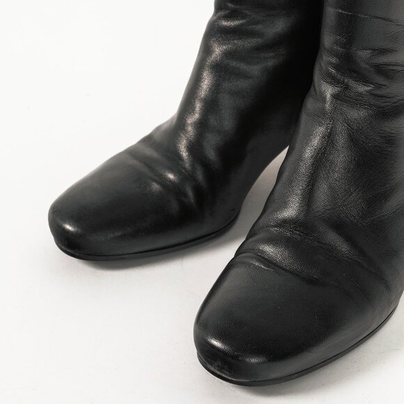 Prada Black Leather Block-Heel Ankle Boots - Picture 6 of 10